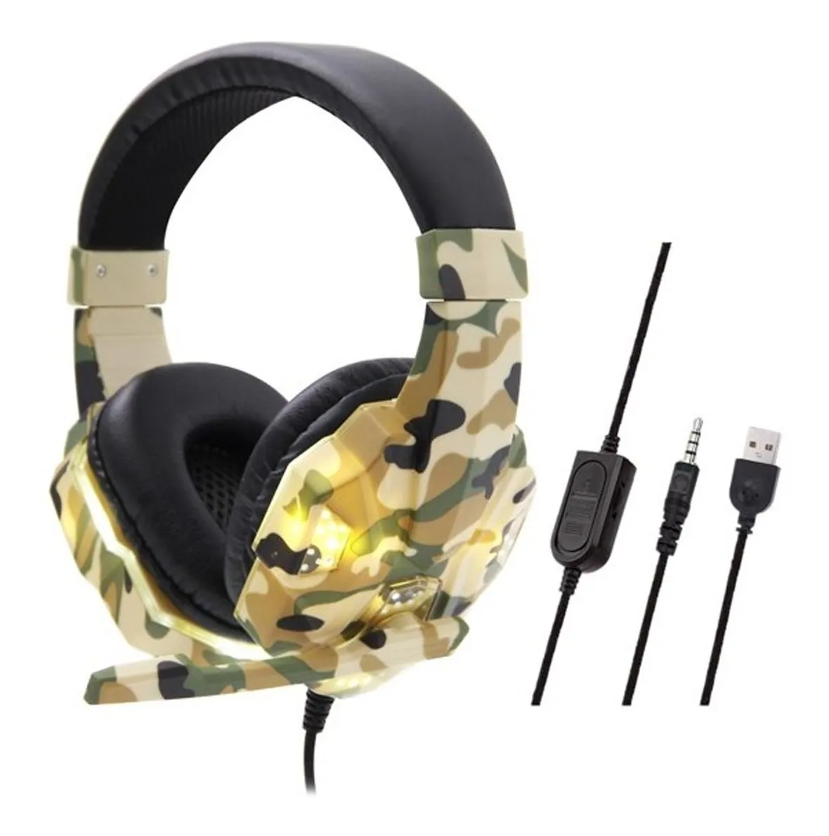 FONE HEADSET GAMER CAMUFLADO C/ MICROFONE E LED BRANCO USB