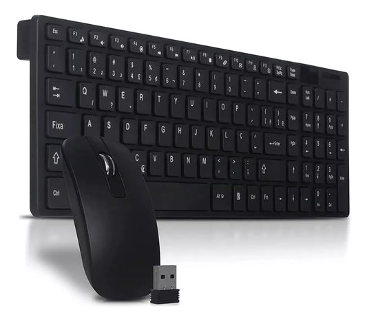 Kit Teclado E Mouse Slim Sem Fio Wireles 2.4 Ghz KA666 - PRETO