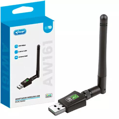 ADAPTADOR WIRELESS USB 600BMPS 2.4G & 5.8G 2DBI KNUP KPAW161